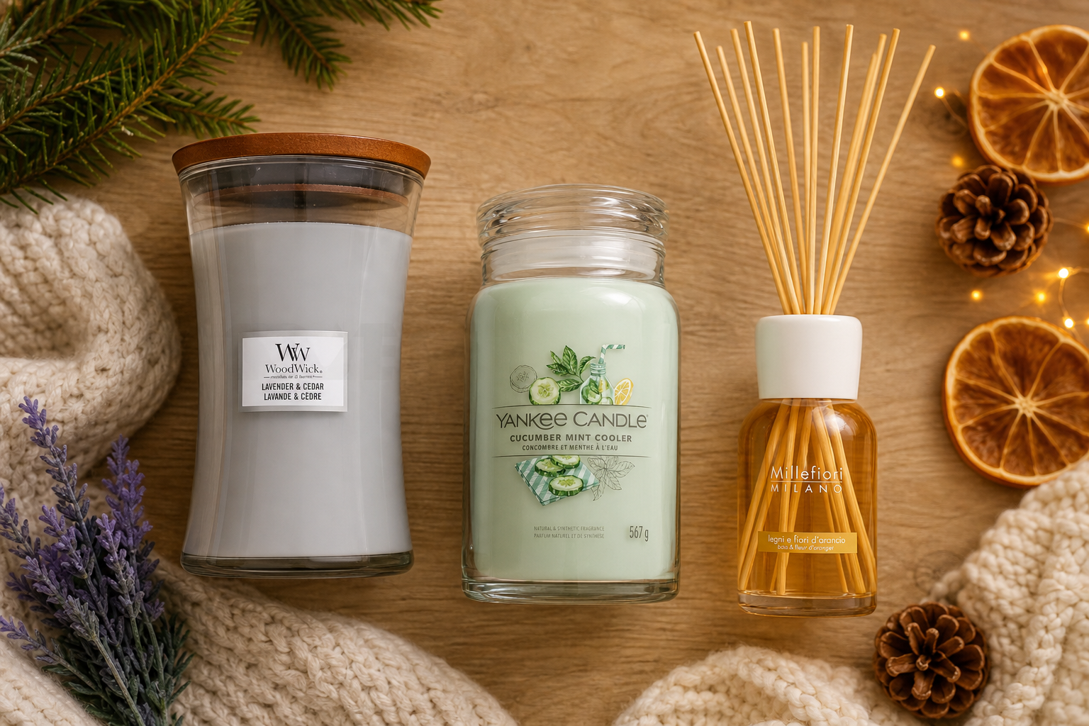 Drie ingrediënten voor aromatherapie thuis: lavendel, munt, citrusvruchten